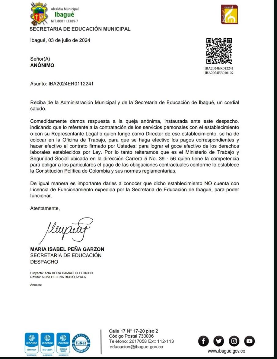 Comunicado Secretaria de educación