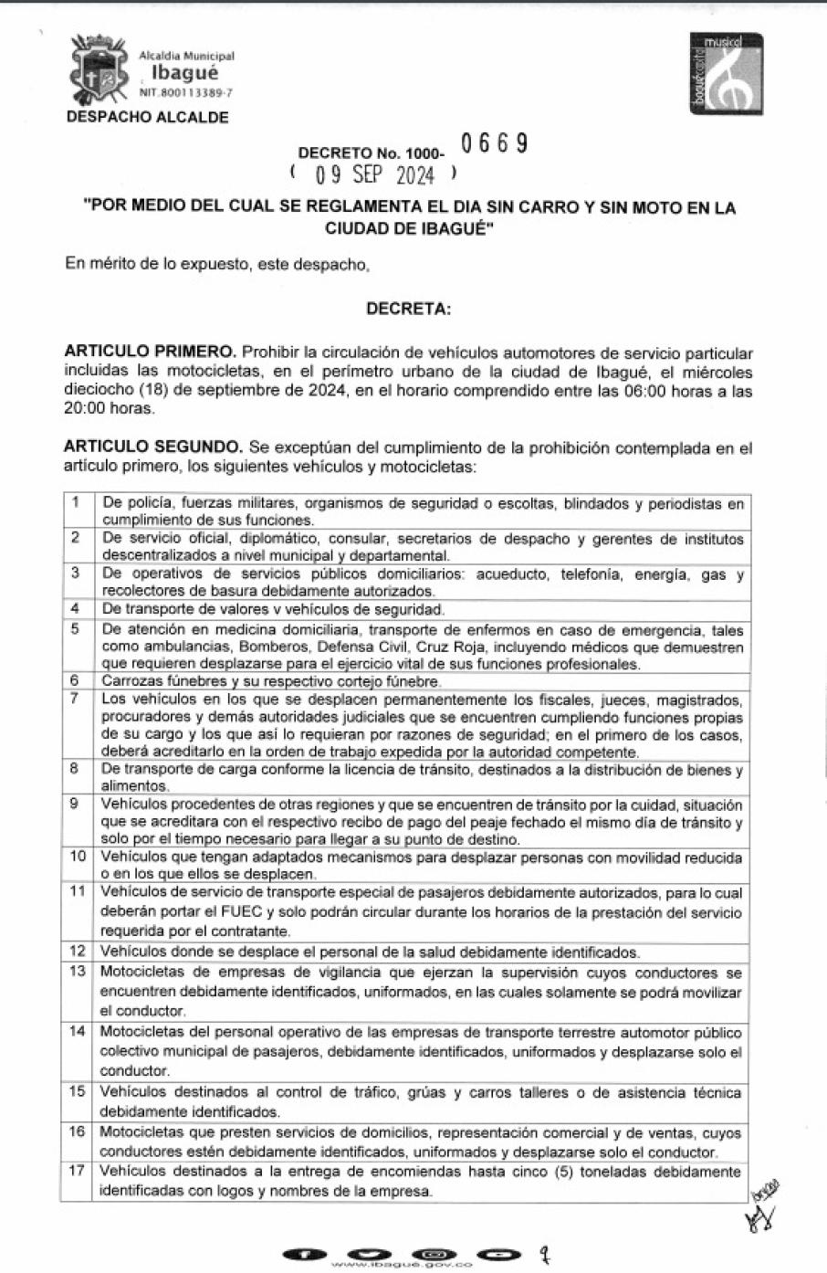 decreto dia sin carro