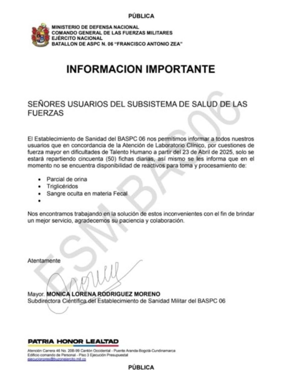 Denuncia Sanidad Militar