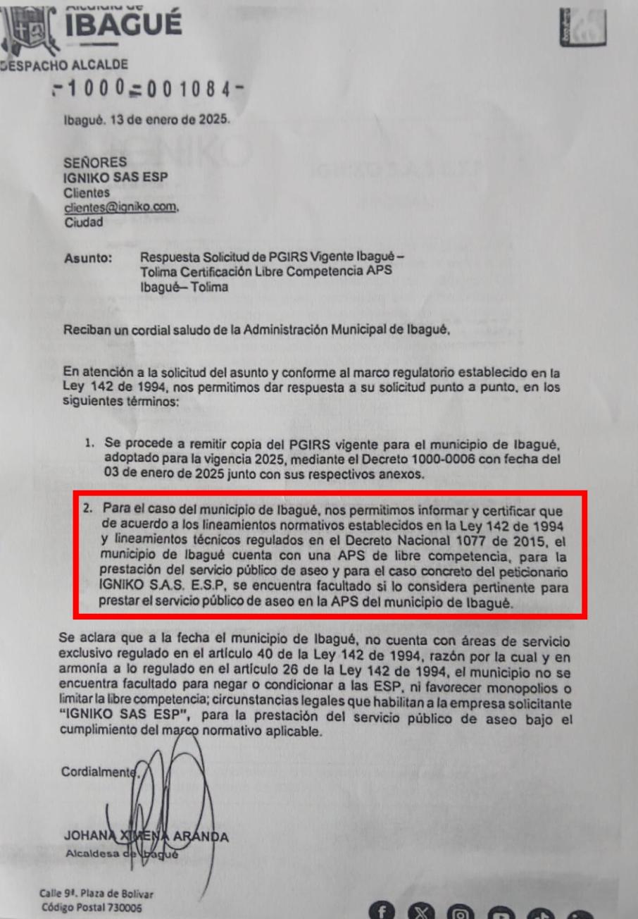 Respuesta Aranda a Igniko, certificación de libre competencia