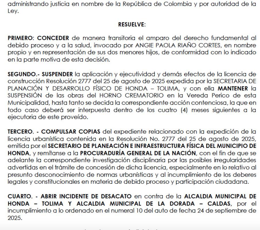 Documento que estipula la decisión judicial.