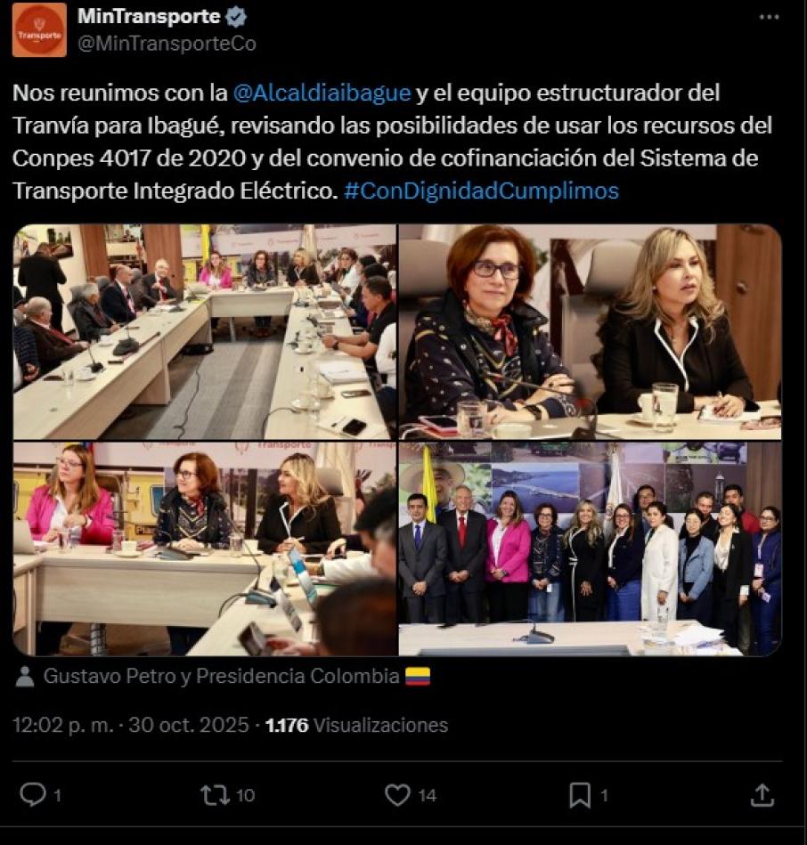 Publicación realizada por min transporte.