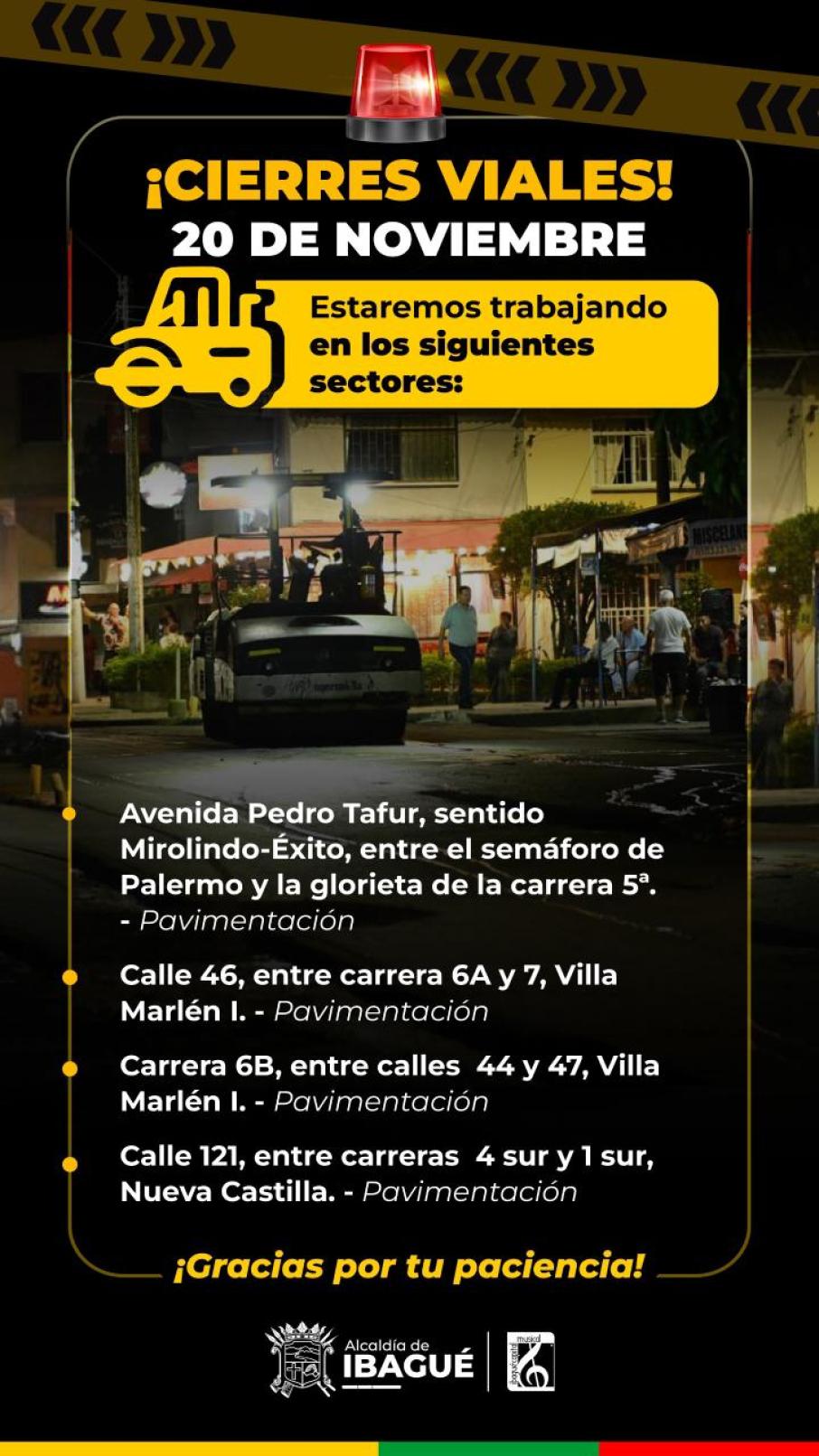 Cartel de Obras en la Pedro Tafur. 