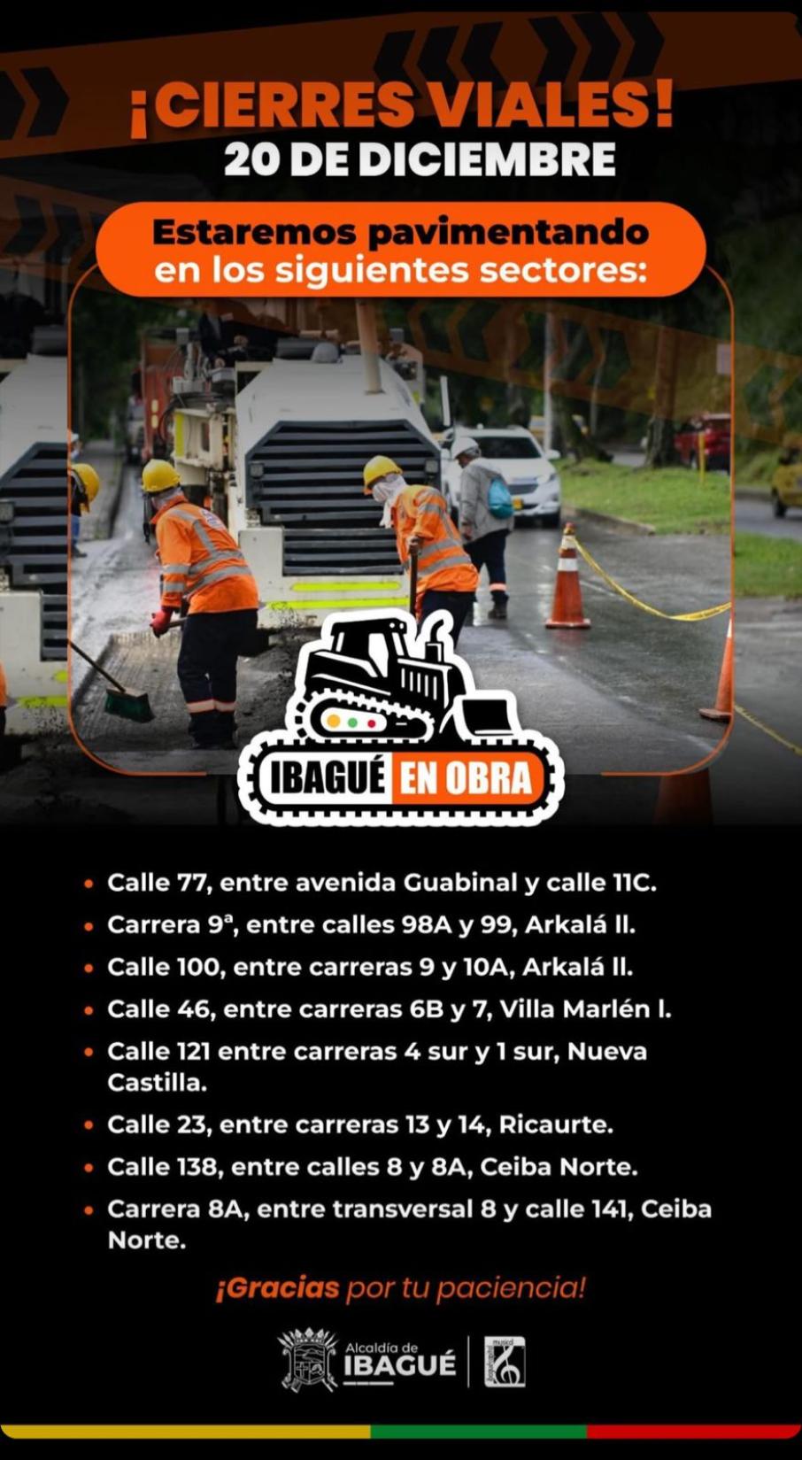 cierres viales en Ibagué