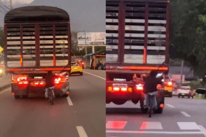 maniobras peligrosas por ciclista en Ibagué.