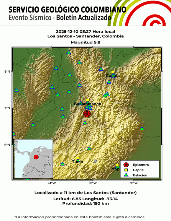 En la Mesa de los Santos se localizó el epicentro del temblor de 5.8 grados sentido esta madrugada en gran parte del centro oriente del país.