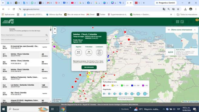 Nuevo temblor en Istmina, resta mañana, con una intensidad de 4,6 grados, según el reporte del SGC