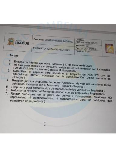 Lista de compromisos.
