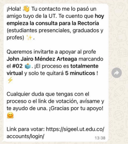 Mensajes recibidos por estudiantes de la Universidad del Tolima