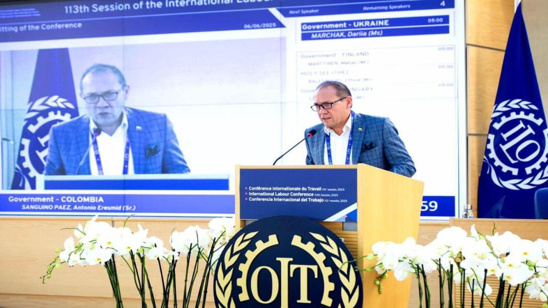 Antonio Sanguino, ministro de Trabajo habló ante la Asamblea de la OIT en Ginebra Suiza.