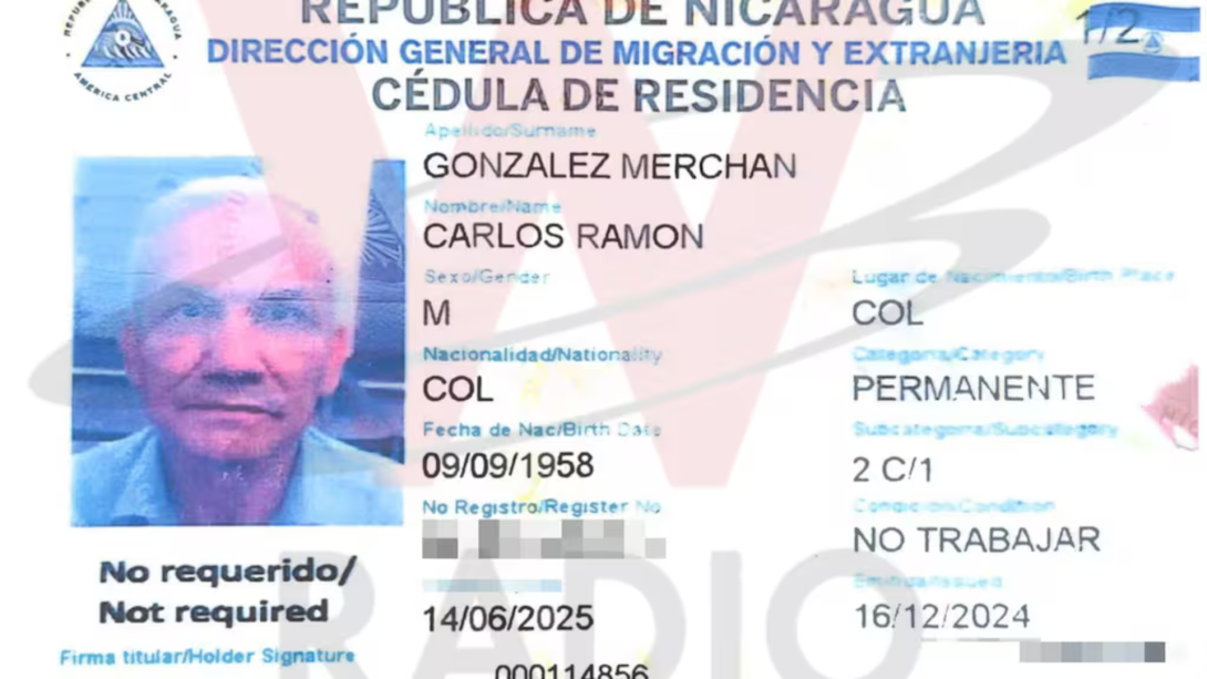 Facsimil del permiso de permanencia permanente de Carlos Ramón González en Nicaragua