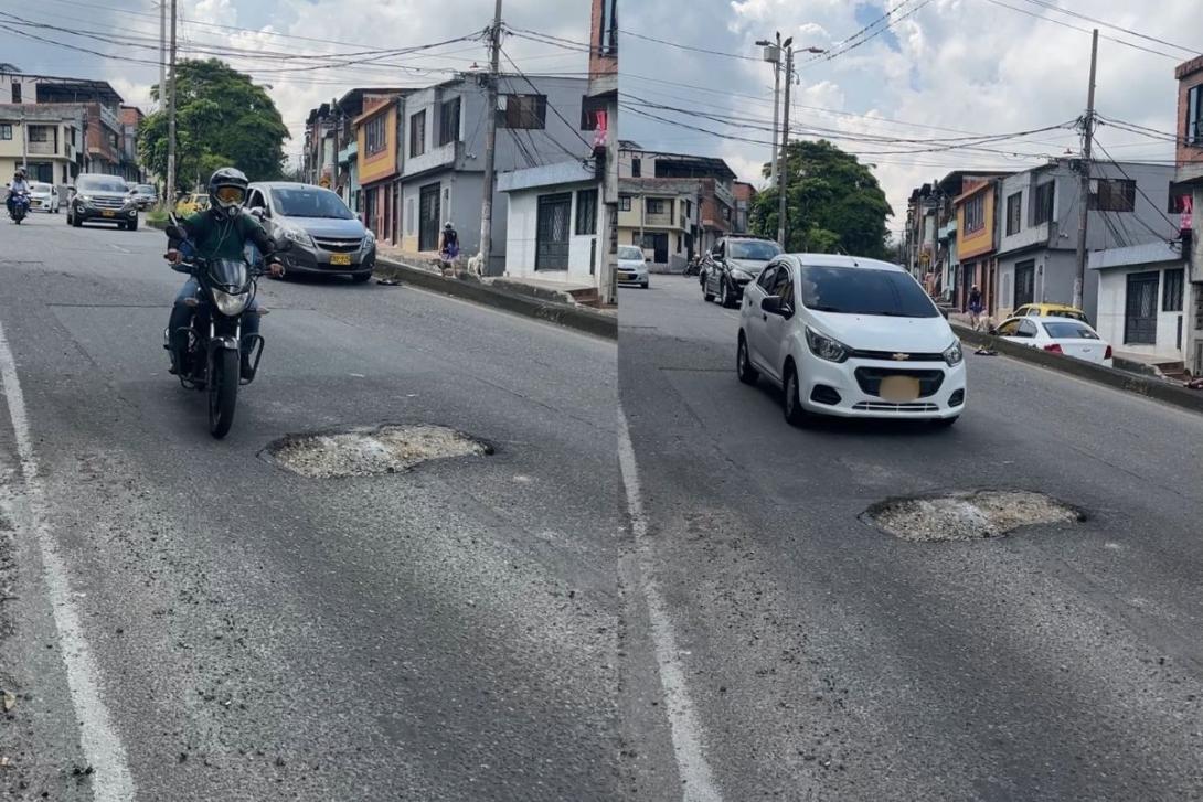 El hueco se ubica en el carril bajando. 
