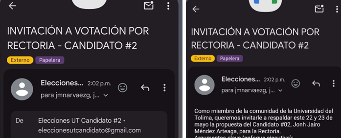 Correos masivos a comunidad estudianil