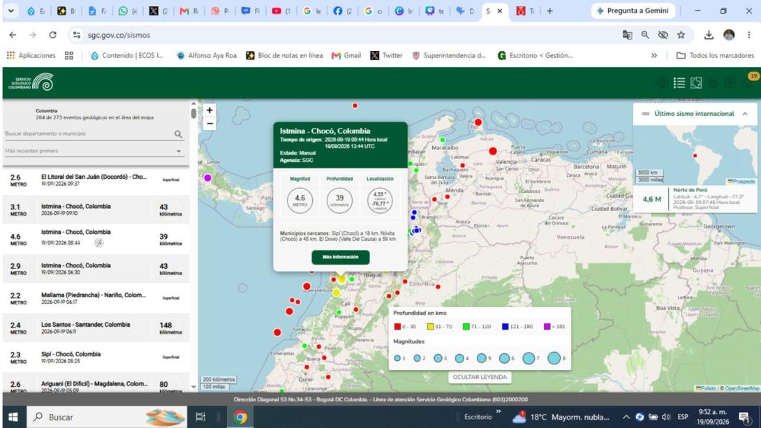 Nuevo temblor en Istmina, resta mañana, con una intensidad de 4,6 grados, según el reporte del SGC